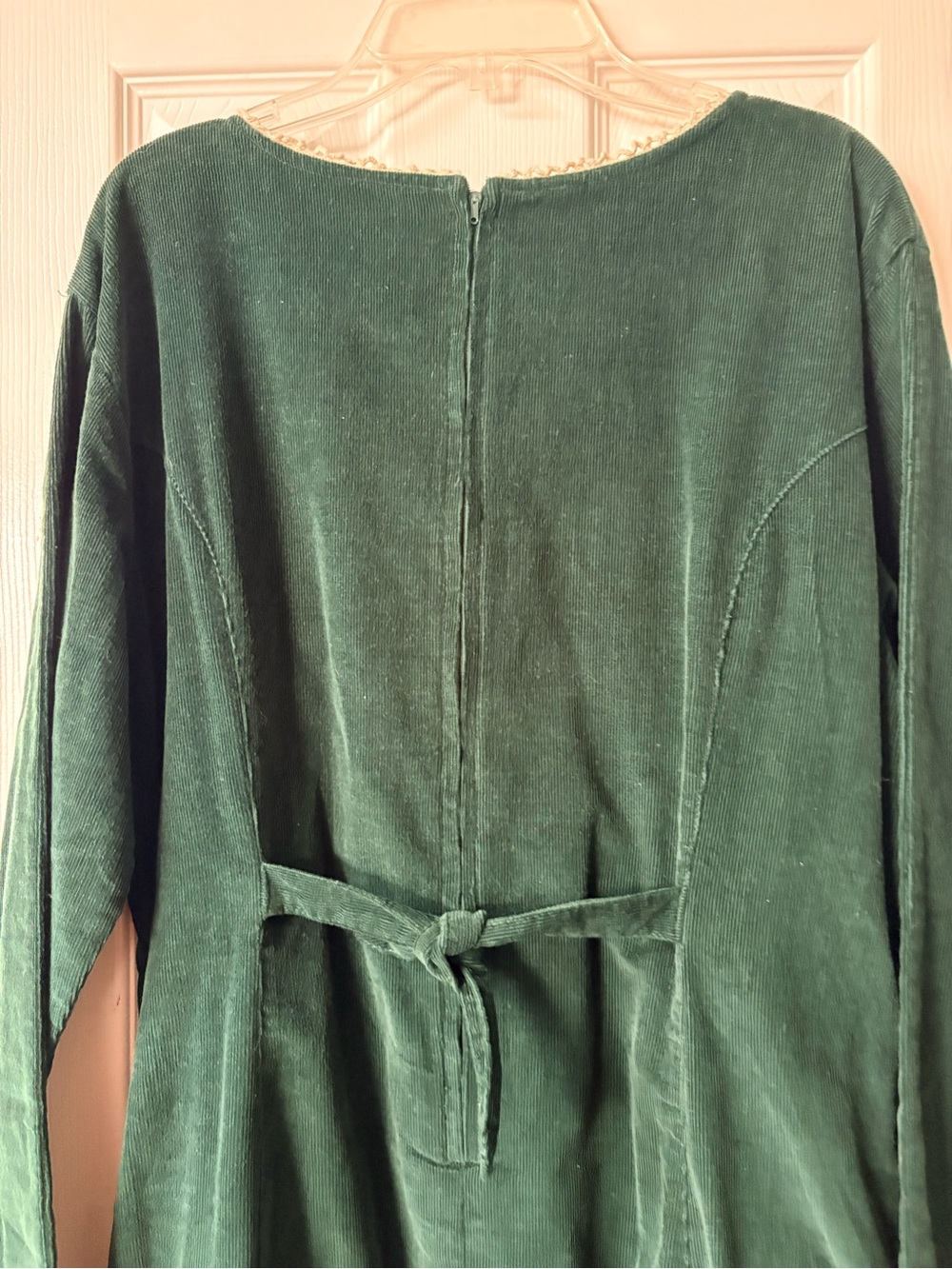 Vintage 90’s Emerald Green Corduroy Midi Long Sleeve Dress Pearl Buttons Size 16 - Picture 9 of 13